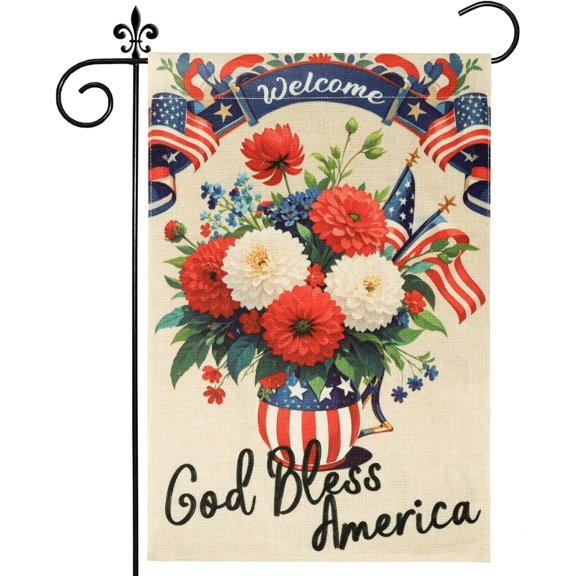 Patriotic 4th of July Garden Flag 12x18 Inch Double Sided Red Blue and White Summer Yard Flags for Outside Garden Memorial Day Independence Day Holiday Festivities Decorations