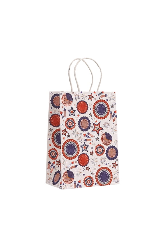 Patriotic 4th of July Gift Bags, American Flag Kraft Paper Bags with Handles, Memorial Day Party Favor Supplies for Independence Day Summer BBQ Celebrations E