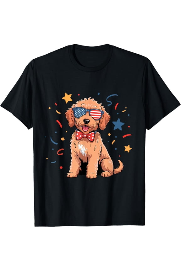 Patriotic 4th of July Golden Doodle Dog Puppy Lover Women T-Shirt- Classic Unisex 100% Cotton Crew Neck T-Shirt Breathable Casual Everyday Wear Affordable Graphic Soft t shirt Cheap t shirts