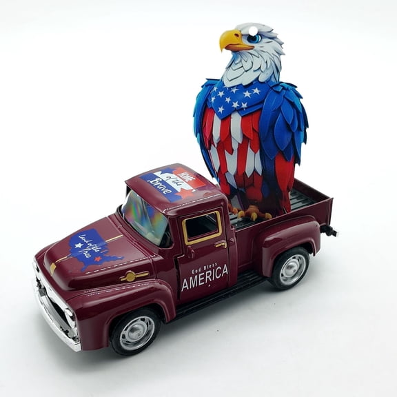 Patriotic 4th of July Metal Truck Decor,Memorial Day Metal Truck with Eagle Ornaments,Independence Day Farmhouse Vintage Pickup Car Decor for Tabletop Centerpiece Home Kitchen Decorations