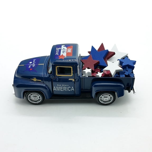 Patriotic 4th of July Metal Truck Decor,Memorial Day Metal Truck with White Red Blue Star Ornaments,Independence Day Farmhouse Vintage Pickup Car Decor for Tabletop Centerpiece Home Kitchen