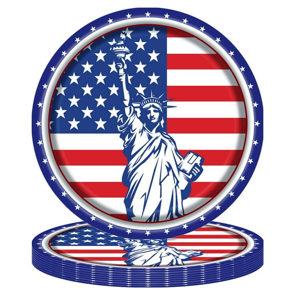 Patriotic 4th of July Paper Plates - Premium Disposable Dinnerware Set with USA Flag & Statue of Liberty Designs, Eco-Friendly Party Supplies for BBQs & Celebrations