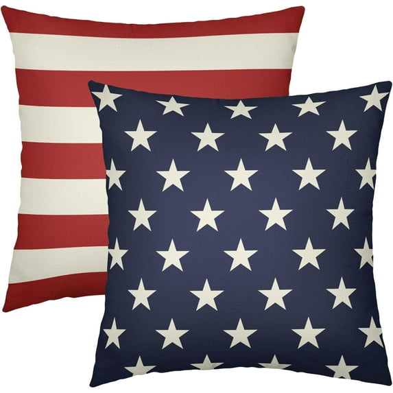 Patriotic 4th of July Pillow Covers 20x20 Set of 2 Blue Star Red Stripe Fourth July Decorative Throw Pillows Outdoor Farmhouse Pillowcases Memorial Day Cushion Case Sofa Couch Bed Decor