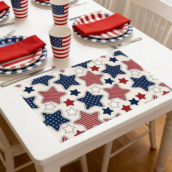 Patriotic 4th of July Placemats, Star Print Table Mats, Heat-Resistant Non-Slip Placemats for Independence Day, Memorial Day, Patriotic Themed Parties & Daily Dining Decor, 12x18 "