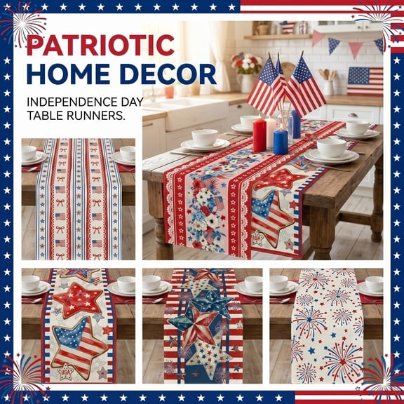 Patriotic 4th of July Table Runner American Flag Home Kitchen Decor Independence Day Table Cloth for Holiday Party Dining Decoration (183 x 33 cm / 1 Table Runner)