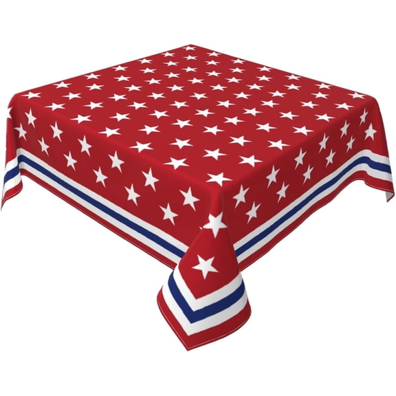 Patriotic 4th of July Tablecloth Square 52x52 Inch Red American Flag Star Stripe Independence Day Memorial Day Holiday Decorative Table Cloth Farmhouse for Indoor Party Kitchen Dinner Picnic Decor