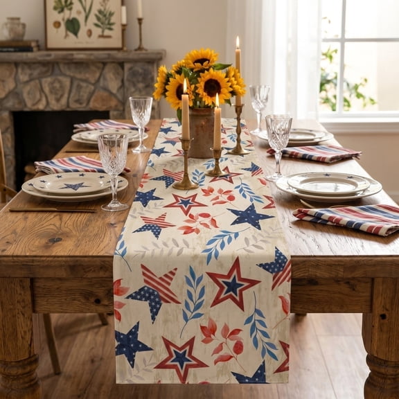 Patriotic 4th of July Tablecloth and Table Runner Set, Wrinkle Resistant Table Linen, Durable Festive Textile Decor for Dining Room Indoor Holiday Party Home Decoration