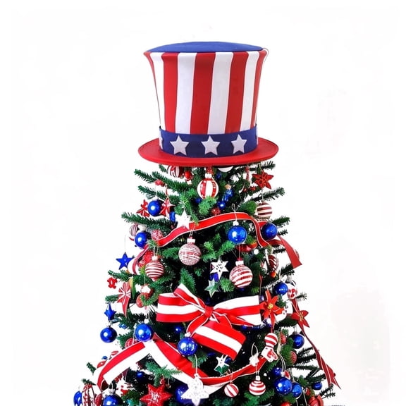 Patriotic 4th of July Tree Topper Hat, Red White Blue Star Decor for Memorial Day and Labor Day