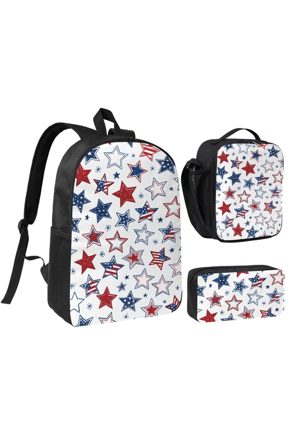 Patriotic 4th Of July Memorial Day American Flag Veterans Backpack Set 3pc ,Backpack with Lunch Bag and Bag 17 Inch