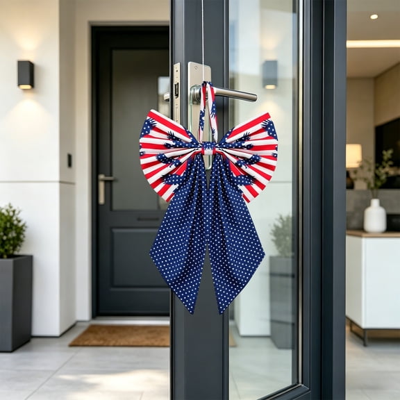 Patriotic 4th of July Bow with Star Print, 24 Inch Large Reusable Ribbon Bow for Front Door Wreaths, Mailboxes and Holiday Party Decor