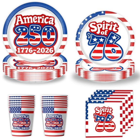Patriotic 4th of July Disposable Tableware Set, Paper Plates Cups Napkins, American Independence Day Party Supplies