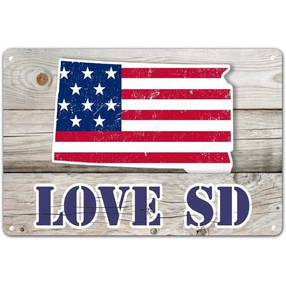 Patriotic 4th of July Metal Tin Sign With US Flag Map, Navy Red Blue Star Independence Day Wall Decor Plaque for Bar Club Garage, 8 x 12 in