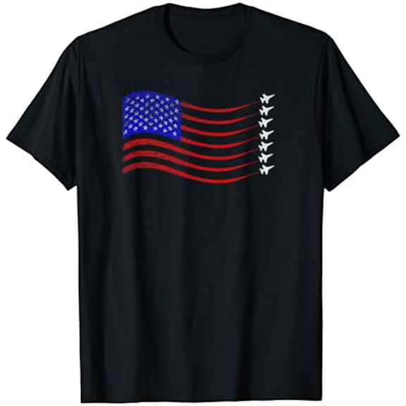 Patriotic 4th of July USA American Flag Fighter Jets Trail T-Shirt