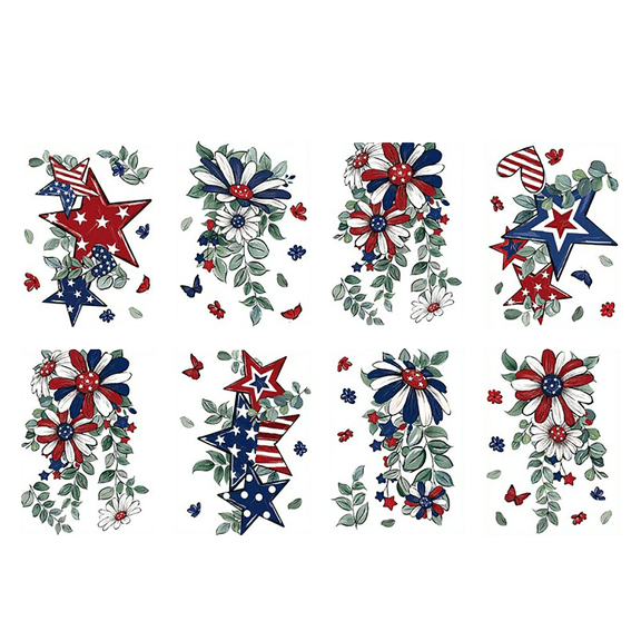 Patriotic 4th of July Window Clings, Red White Blue Star Floral Static Decals for Home Storefront Glass Window Decoration