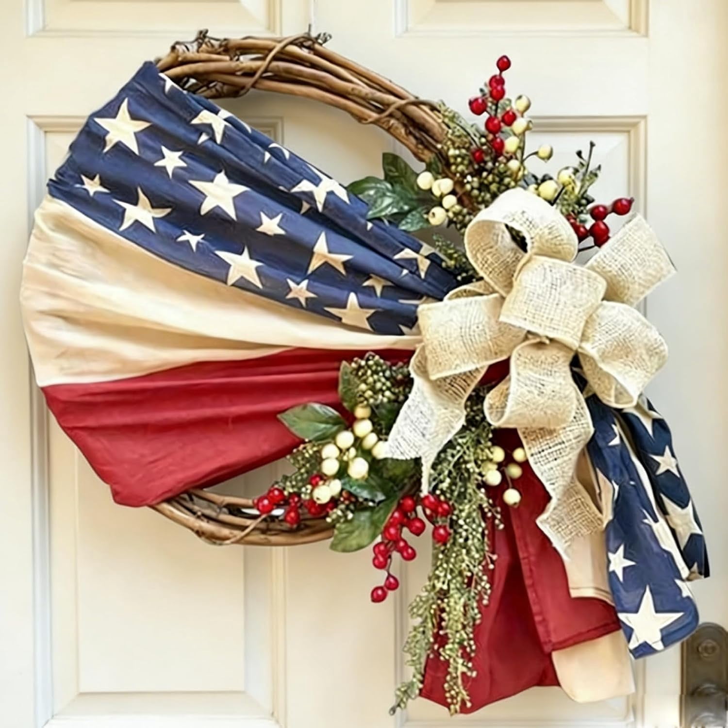 Patriotic 4th of July Wreath 16 Inch, Red White Blue Independence Day ...