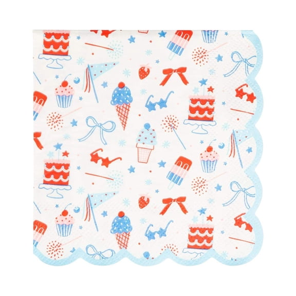 Patriotic 5" Beverage Napkins 24ct Summer Birthday Ice Cream Cake Bows