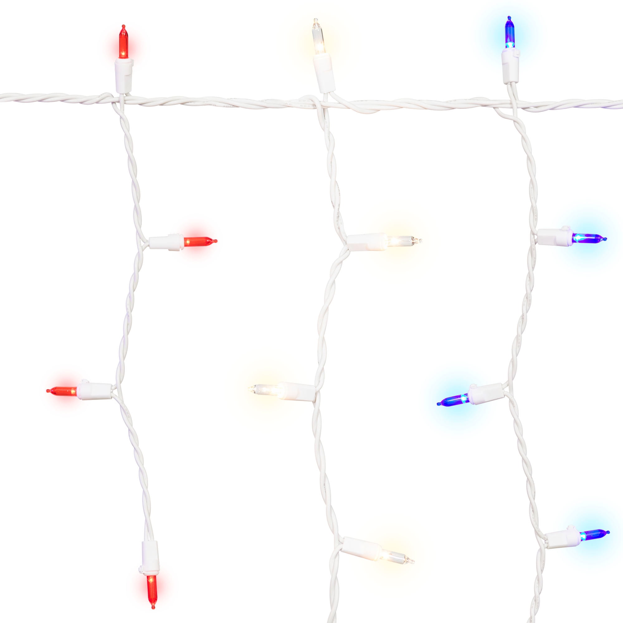 Patriotic 70Count Indoor Outdoor LED Curtain Lights, with White Wire