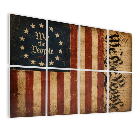 Patriotic 8 Pack Art Acoustic Panels Sound Absorbing 4th of July Vintage American Flag We People Decorative Soundproof Wall Panels Self Adhesive for Game Room Man Cave 48"x32"