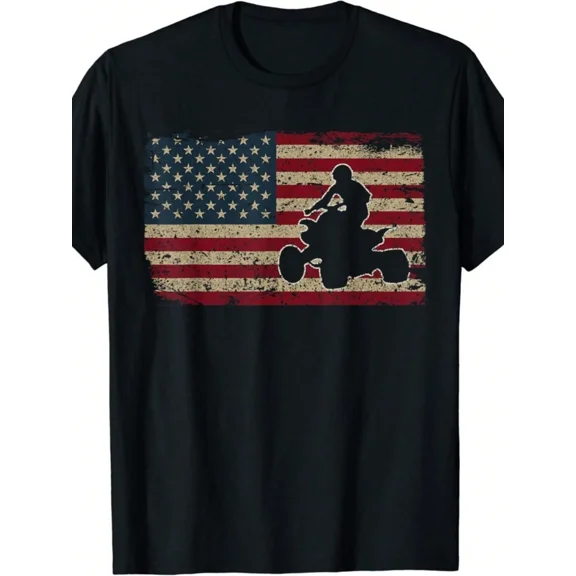 Patriotic ATV Quad Bike American Flag Distressed Graphic T-Shirt for Men Unisex