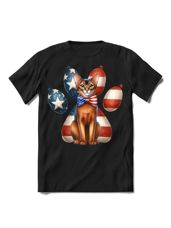 Patriotic Abyssinian 4th of July Independence Paws Shirt T-shirt Unisex Merch Cat Lover Kitten Owner Gifts - 02010