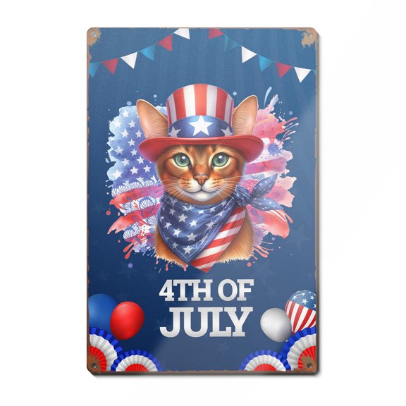 Patriotic Abyssinian Celebrates 4th of July Vertical Metal Aluminum Sign Cat Lover Kitten Owner Gifts Wall Art Home Decor - 02009