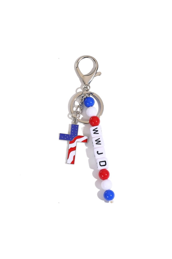 Patriotic Acrylic Letter Beaded Keychain, 4th of July Handmade Bead Keychain Pendant, Independence Day Alloy Key Ring Charm for Backpack Purse Car Keys Party Gift