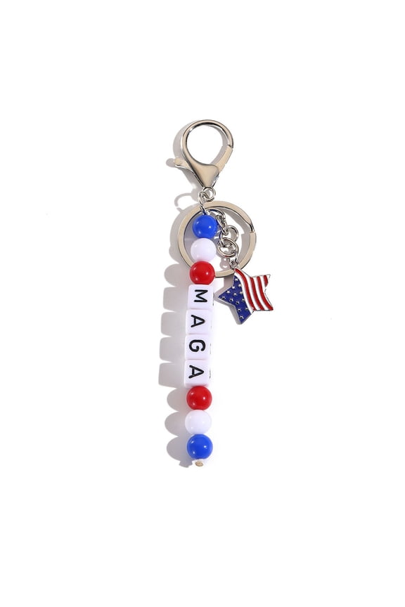 Patriotic Acrylic Letter Beaded Keychain, 4th of July Handmade Bead Keychain Pendant, Independence Day Alloy Key Ring Charm for Backpack Purse Car Keys Party Gift