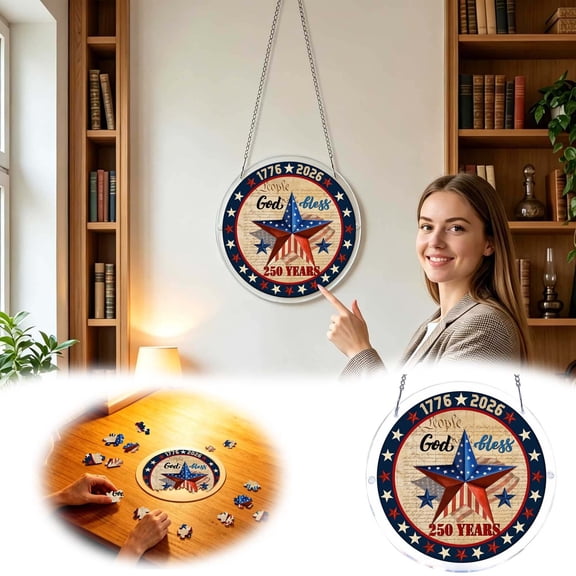 Patriotic Acrylic Suncatcher Jigsaw USA 250th Anniversary Acrylic Hanging Ornament 4th of July Puzzle Piece Wall Decor for Home Window Commemorative Occasions