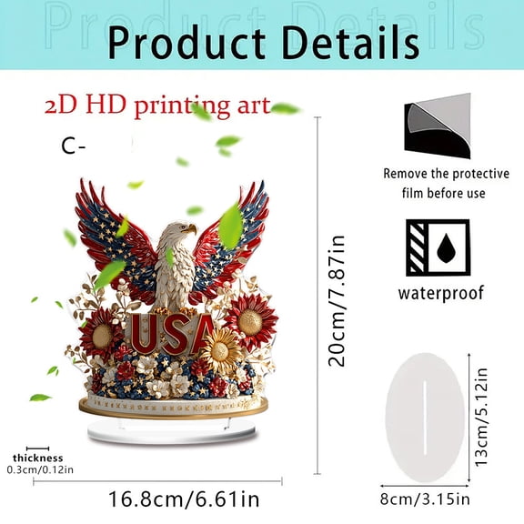 Patriotic Acrylic Table Centerpieces, America 250Th Anniversary Decorations, 4Th of July Eagle Tabletopper for Home Dining Table Office A