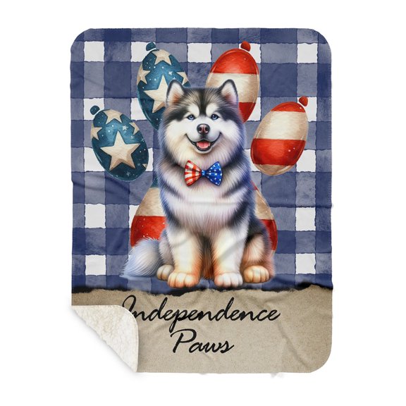 Patriotic Alaskan Malamute 4th of July Independence Paws Cozy Sherpa Blanket Alaska Mal Dog Lovers Gifts Warm Soft Throw Blanket - 02010