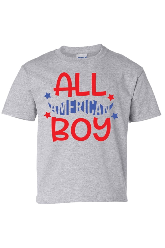 Patriotic All American Boy Youth Short Sleeve T-Shirt-Sports Gray-Medium