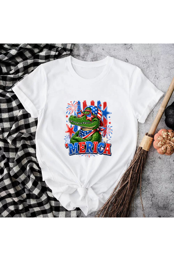 Patriotic Alligator America Independence Day 4th Of July Swamp Unisex T-Shirt, S-5XL