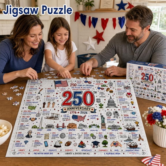 Patriotic America Jigsaw Puzzle 1000 Pieces, 2-5-0th Anniversary USA Puzzle with Flag Eagle Liberty, Educational History Decor for Adults