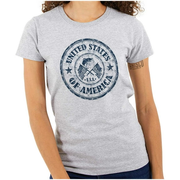 Patriotic America Seal USA Americana Womens Slim Fit Graphic Tee Brisco Brands L