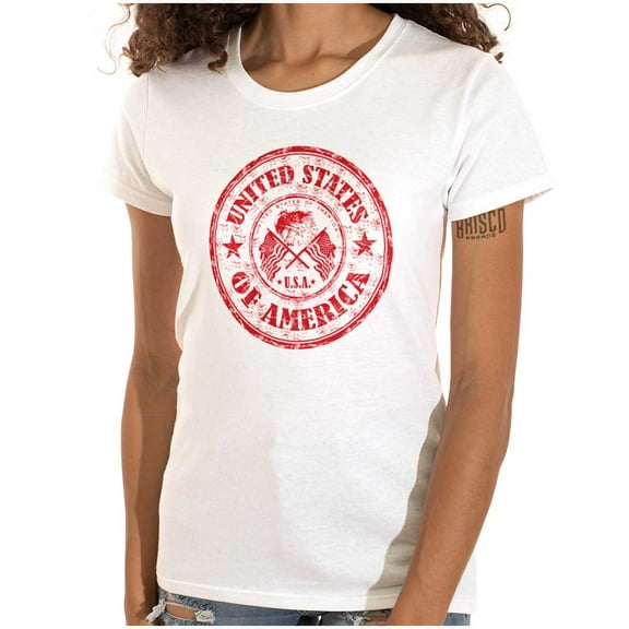 Patriotic America Seal USA Americana Womens Slim Fit Graphic Tee Brisco Brands S