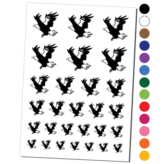 Patriotic American Bald Eagle Flying Water Resistant Temporary Tattoo Set Fake Body Art Collection - Brown