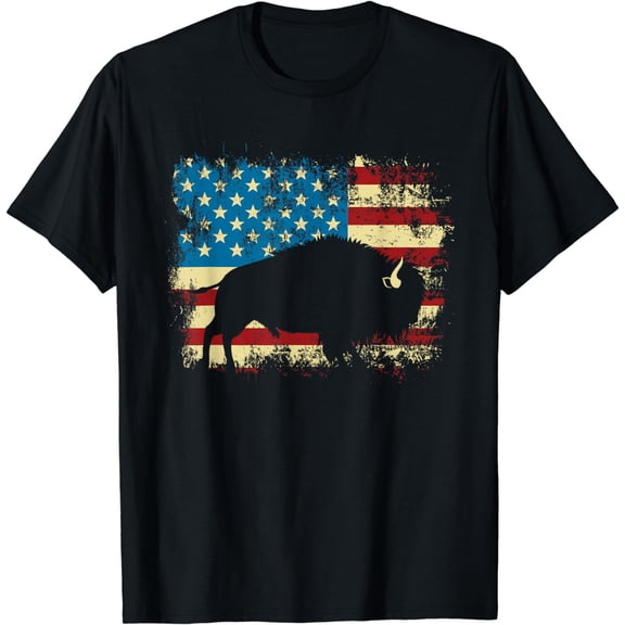 Patriotic American Bison Buffalo Lover Wildlife USA Flag T-Shirt