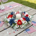 thumbnail image 1 of Patriotic American Candle Rings Wreaths Artificial 4th of July Floral Candle Rings Holder with Daisy Flowers Mini July Independence Day Wreath for Party Home Table Centerpiece Decor 8" B, 1 of 6
