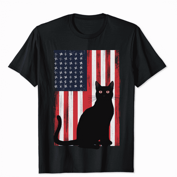 Patriotic American Cat Shirt July 4th USA Flag Graphic Tee