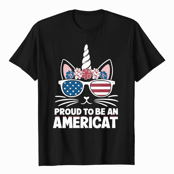 Patriotic American Cat T-Shirt USA Flag 4th of July Independence Tee