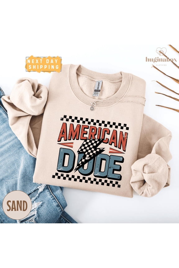 Patriotic American Dude Sweater, 4th of July Retro Sweatshirt for Boys or Men, Vintage USA Flag Pullover for Summer seasons Tshirt All Size S-5XL