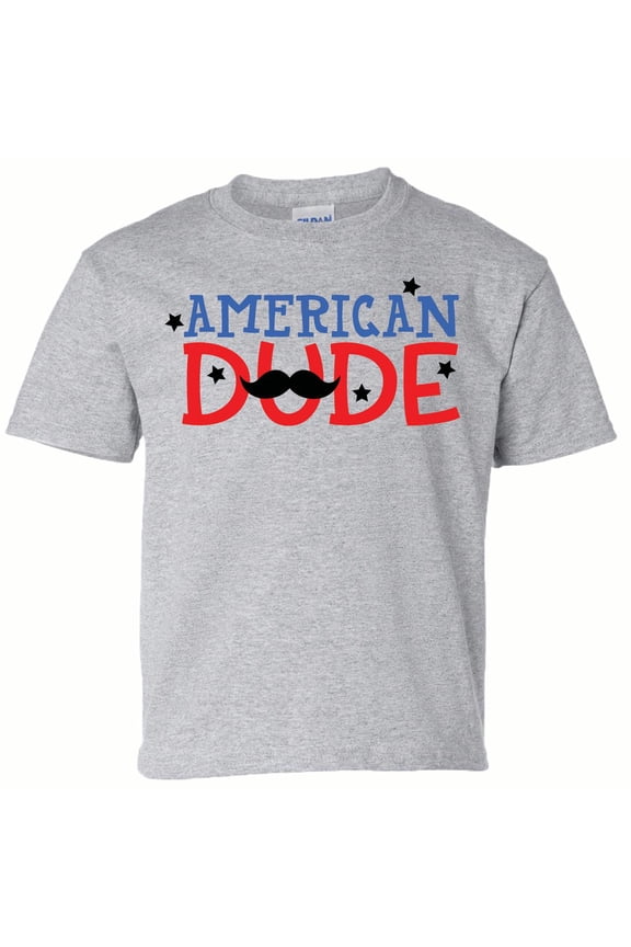Patriotic American Dude Youth Short Sleeve T-Shirt-Sports Gray-Large