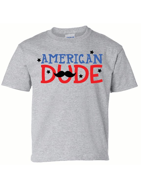 Patriotic American Dude Youth Short Sleeve T-Shirt-Sports Gray-Small