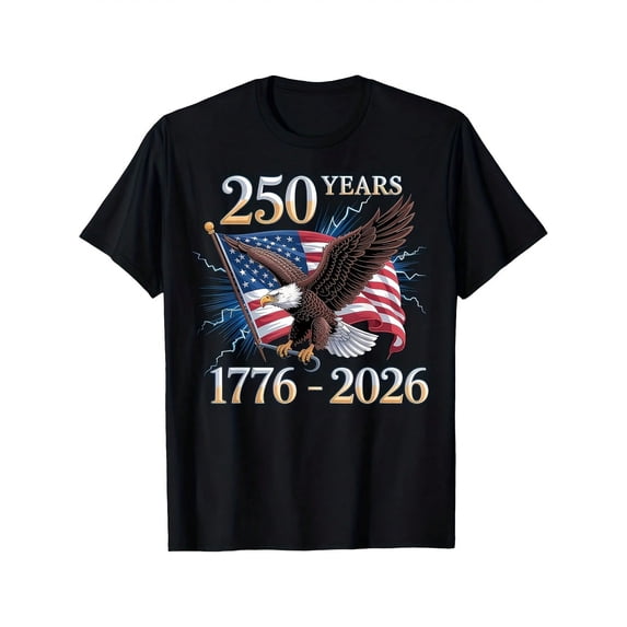Patriotic American Eagle 250 Years 1776-2026 USA Flag Graphic T-Shirt Men's Short Sleeve Tee