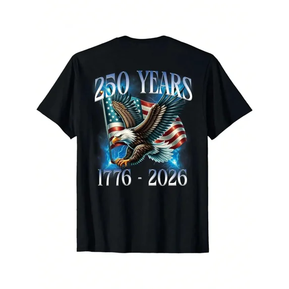 Patriotic American Eagle 250 Years 1776-2026 USA Flag Graphic T-Shirt Retro Independence Day Semiquincentennial Celebration Men's Apparel