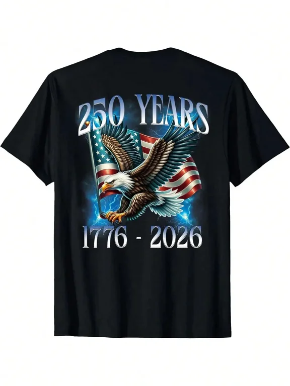 Patriotic American Eagle 250 Years 1776-2026 USA Flag Graphic T-Shirt Retro Independence Day Semiquincentennial Celebration Men's Apparel