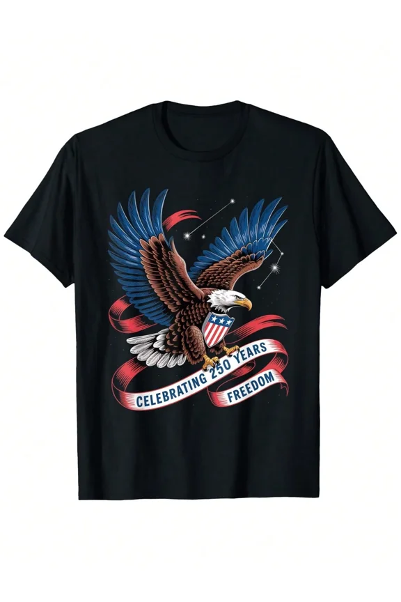 Patriotic American Eagle 250 Years Freedom Graphic T-Shirt Men's USA Pride Tee