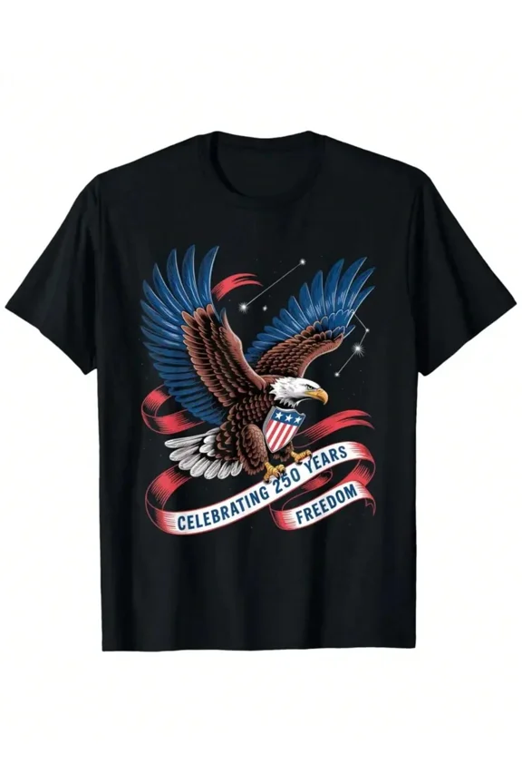 Patriotic American Eagle 250 Years Freedom Men's Graphic T-Shirt Black