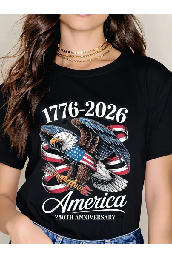 Patriotic American Eagle 250th Anniversary 1776-2026 T-Shirt Retro USA Flag Graphic Tee for Men Women Adult Short Sleeve Top
