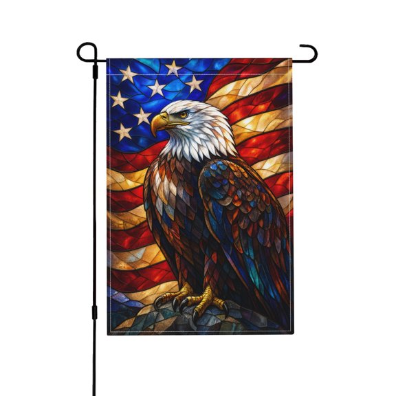 Patriotic American Eagle Glass Style Garden Flag for Yard and Outdoor Decor 12x18 in